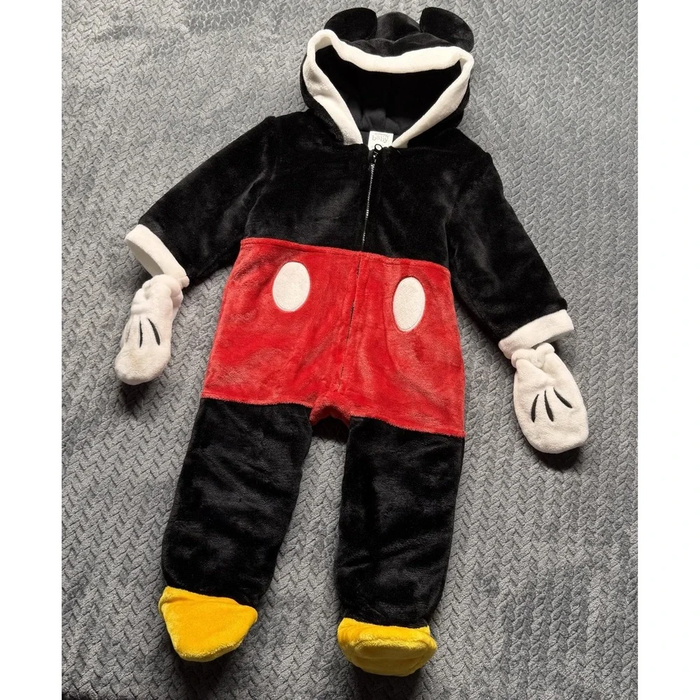 Disney Baby Mickey Mouse Costume Romper Plush Hooded Bunting Suit 18–24M Red Blk